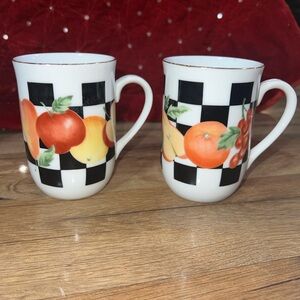 Otagiri Black and White Checkered Fruit Mugs